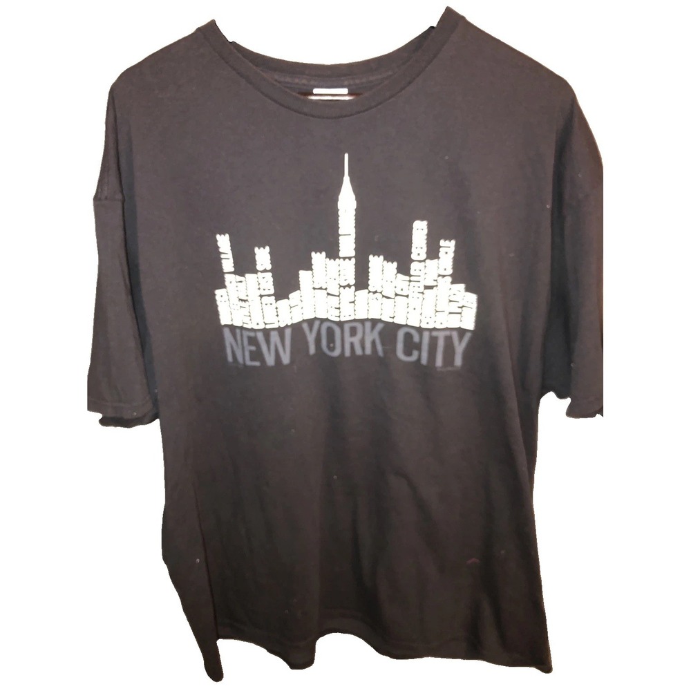Mens Black SS Graphic Skyline Tee Design Of NYC Neighborhoods Landmarks. Sz 2XL